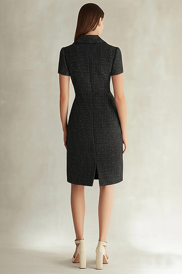 Black Sheath High Neck Single Breasted Work Dress